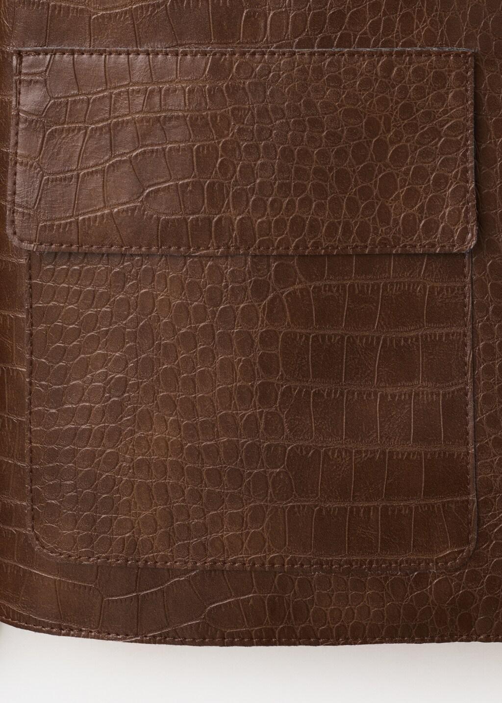 Brown Croc-Effect Faux Leather Jacket, Medium Brown, medium