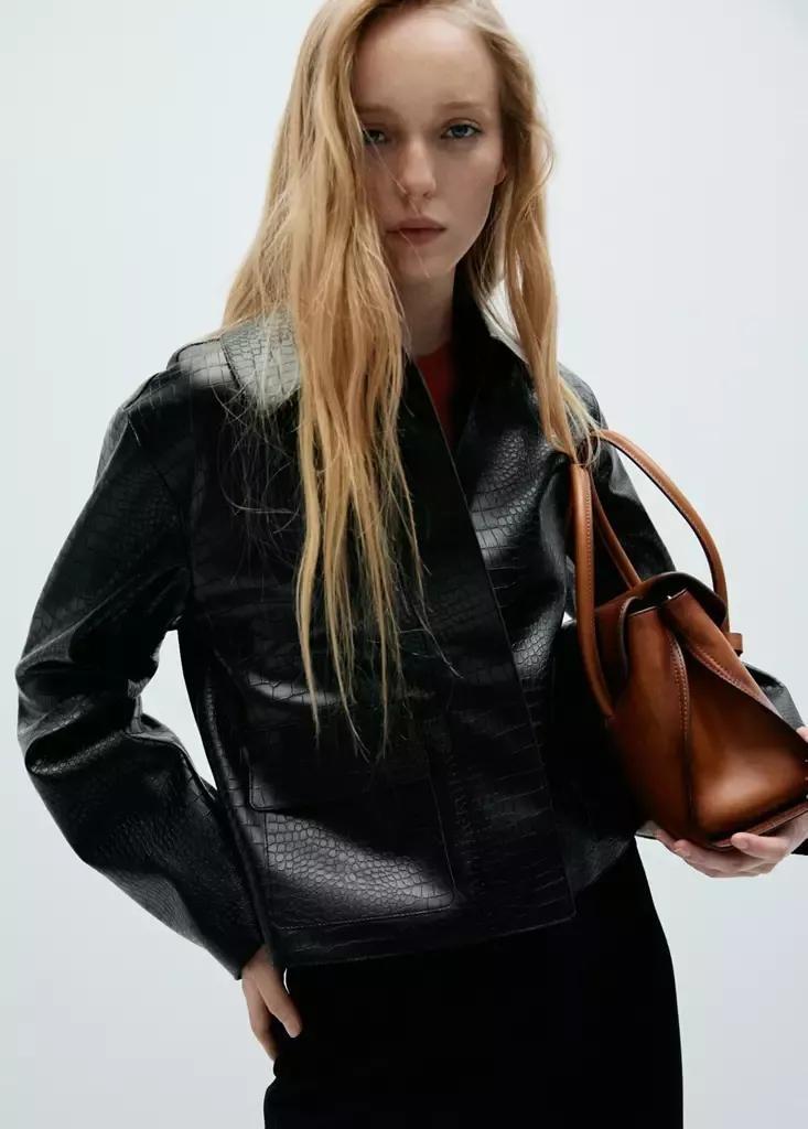 BLACK Croc-effect faux leather jacket, Black, large image number 1