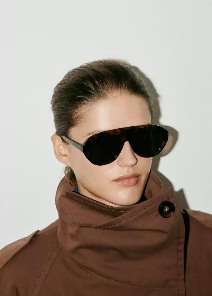 Brown Double-Breasted Cropped Trench Coat, , large image number 3