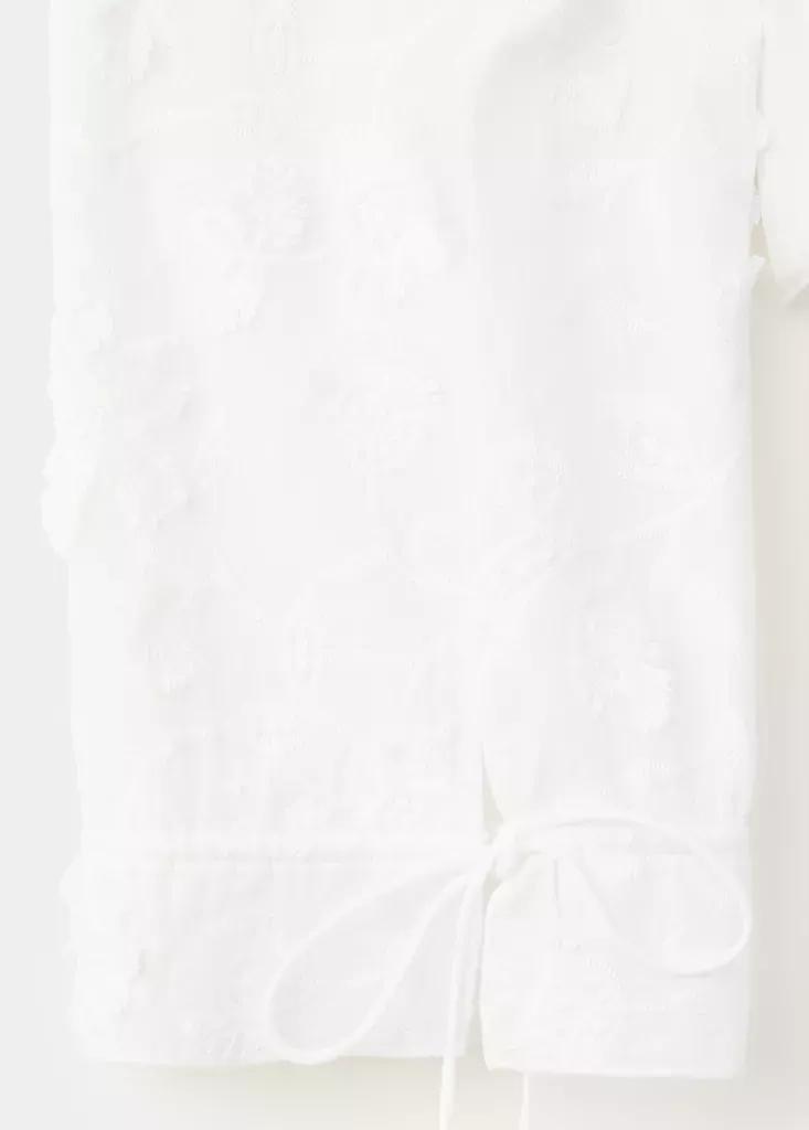 White Cotton Blouse With Floral Embroideries, White, large image number 5