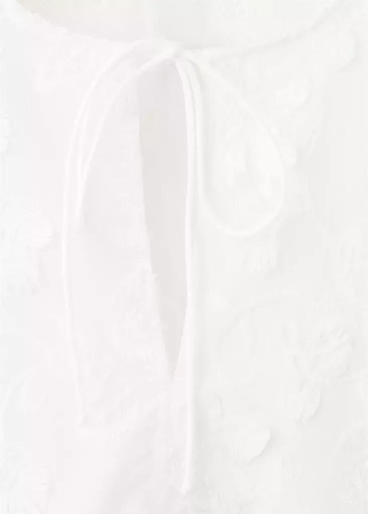 White Cotton Blouse With Floral Embroideries, White, large image number 6