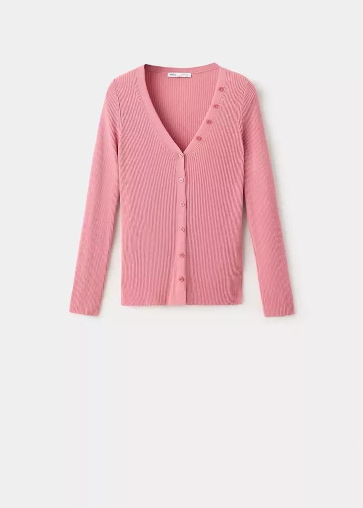 Pink Buttoned Ribbed Cardigan, , large image number 5