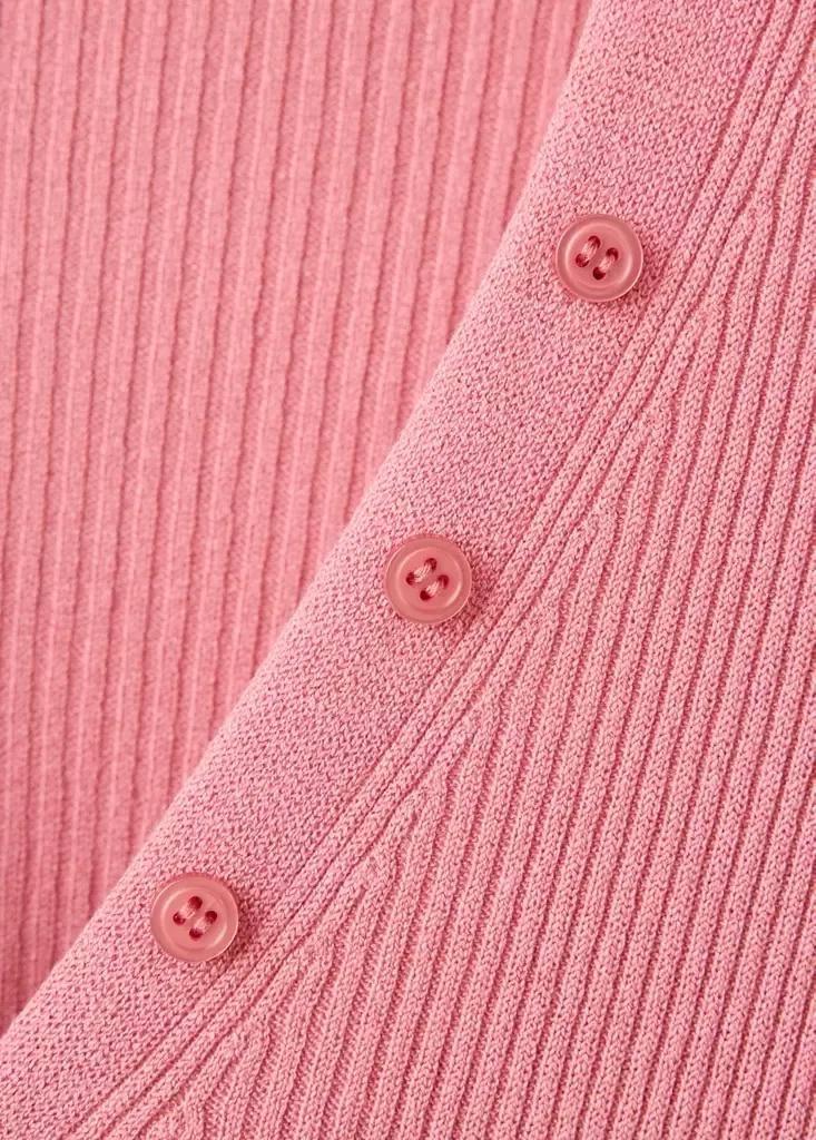 Pink Buttoned Ribbed Cardigan, , large image number 6
