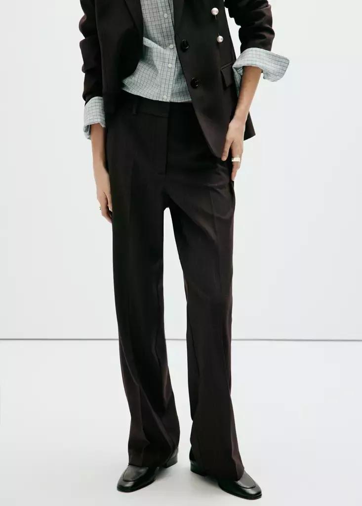 Brown Pinstripe Suit Trousers, Brown, medium