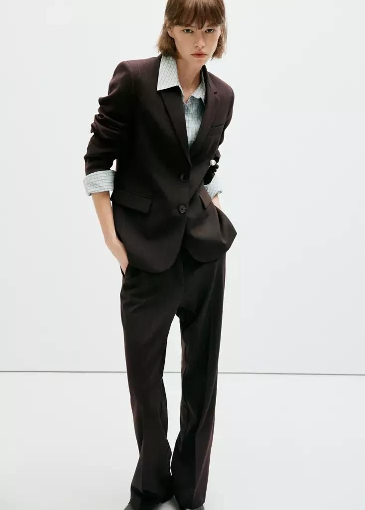 Brown Pinstripe Suit Trousers, Brown, large image number 1