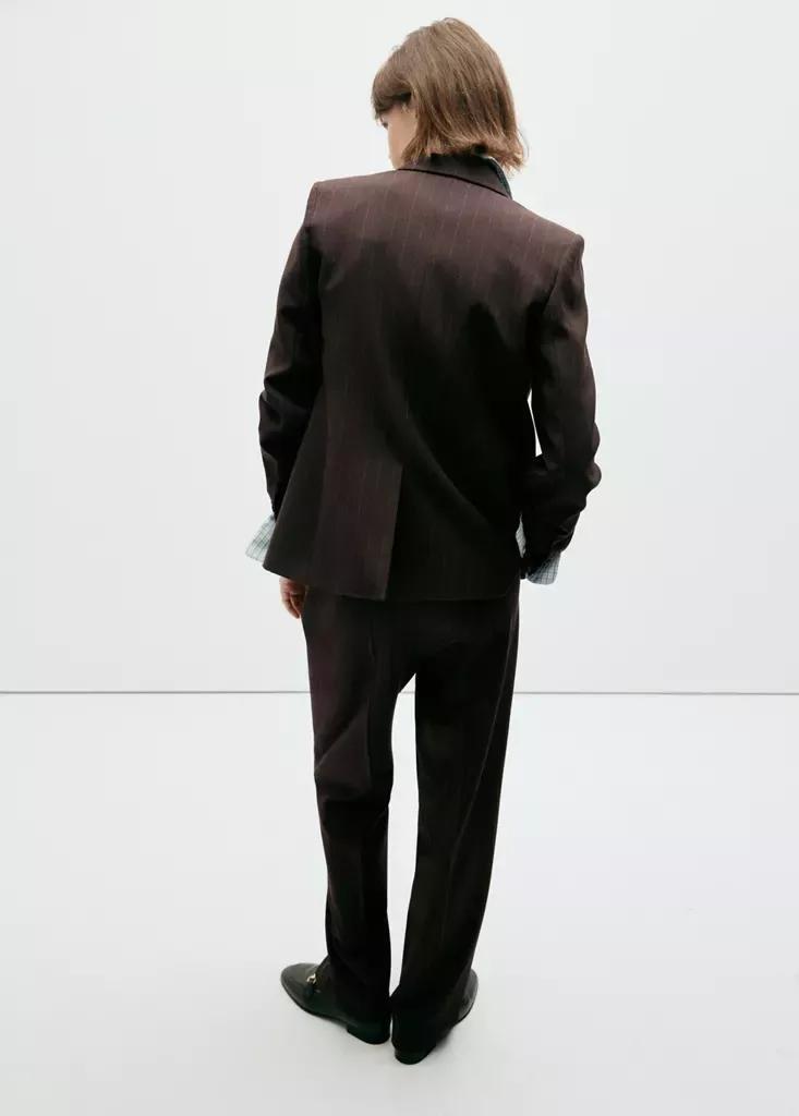Brown Pinstripe Suit Trousers, Brown, medium