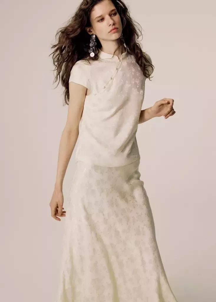 Cream Jacquard Flared Skirt, , medium