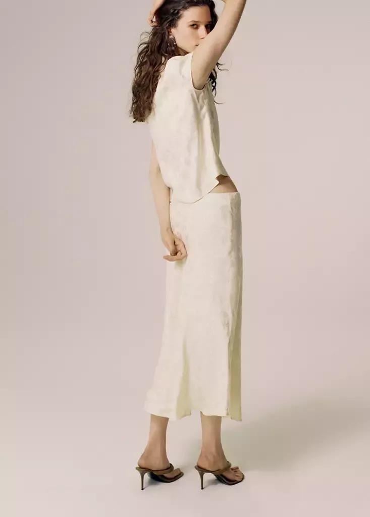 Cream Jacquard Flared Skirt, , medium