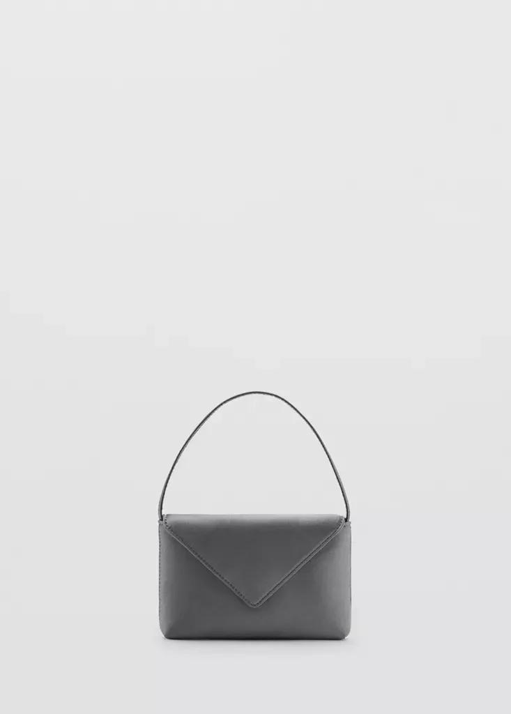 Grey Satin Clutch Bag With Flap, Grey, large image number 0