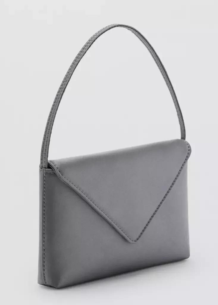Grey Satin Clutch Bag With Flap, Grey, large image number 1