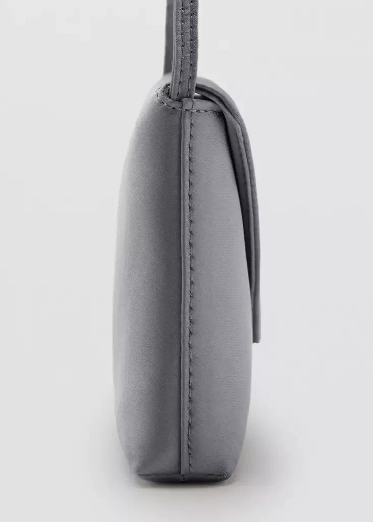 Grey Satin Clutch Bag With Flap, Grey, medium