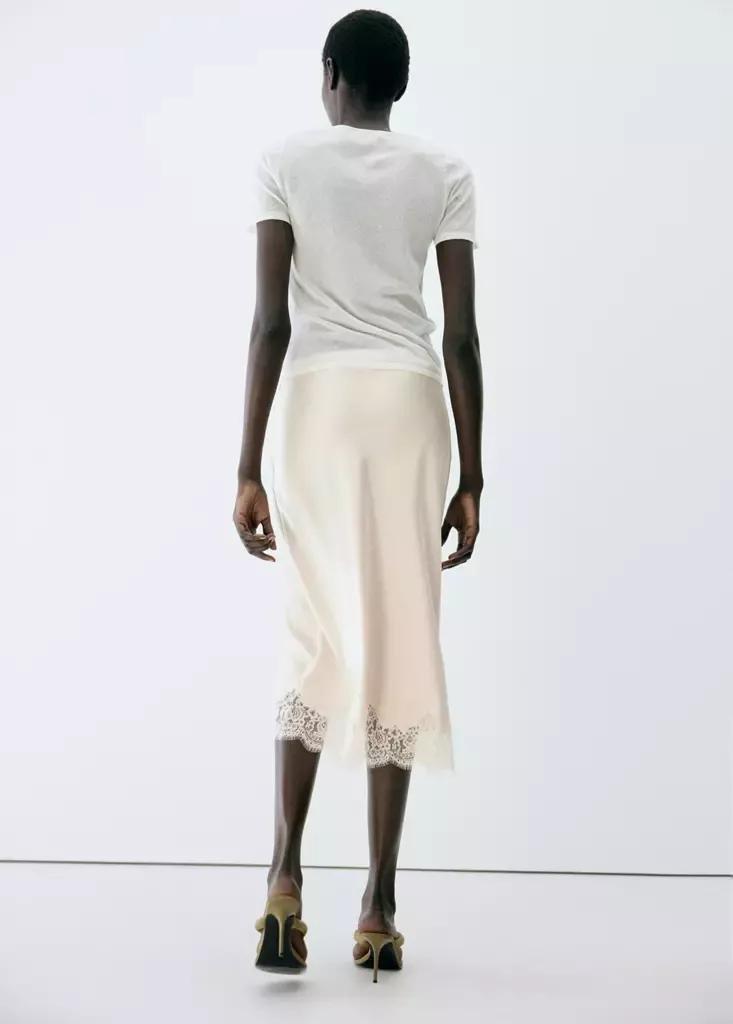 Cream Satin Lace Skirt, , large image number 2