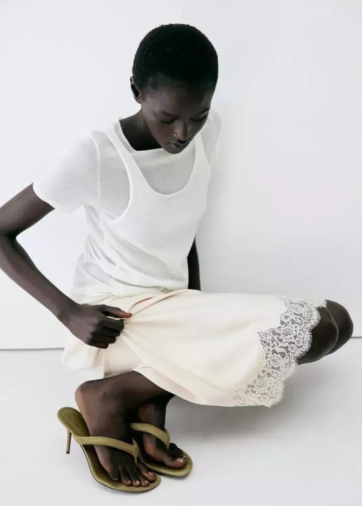 Cream Satin Lace Skirt, , large image number 3