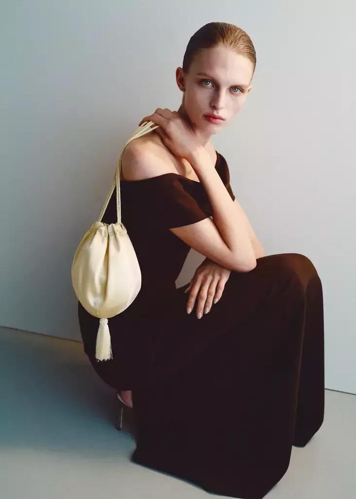 Yellow Satin Clutch Bag With Tassels, , medium