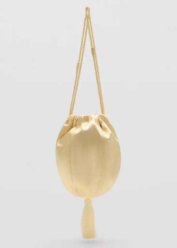 Yellow Satin Clutch Bag With Tassels, , medium