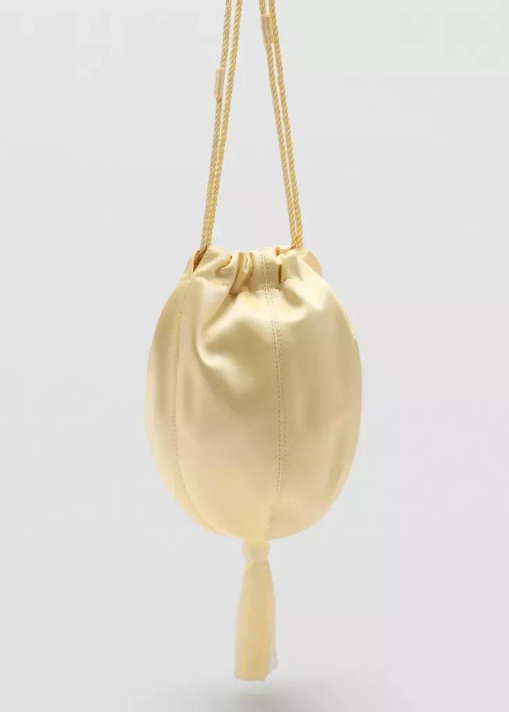 Yellow Satin Clutch Bag With Tassels, , large image number 2