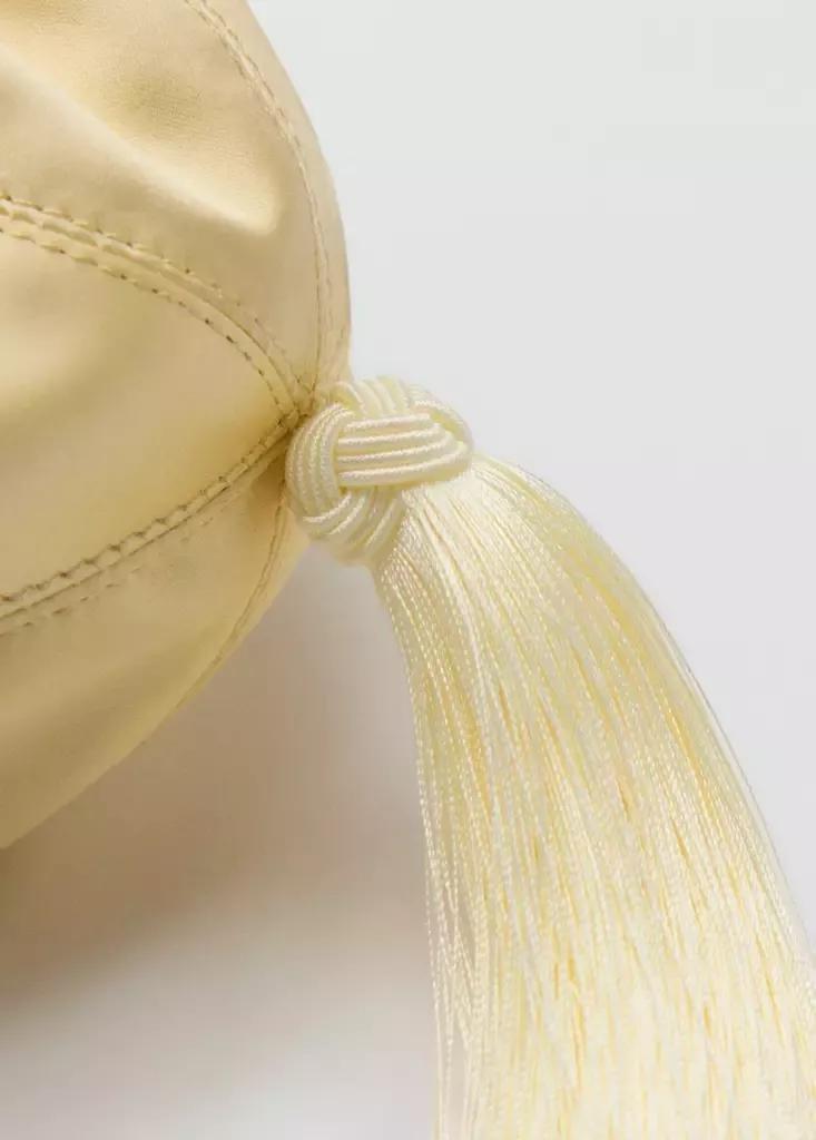 Yellow Satin Clutch Bag With Tassels, , large image number 3