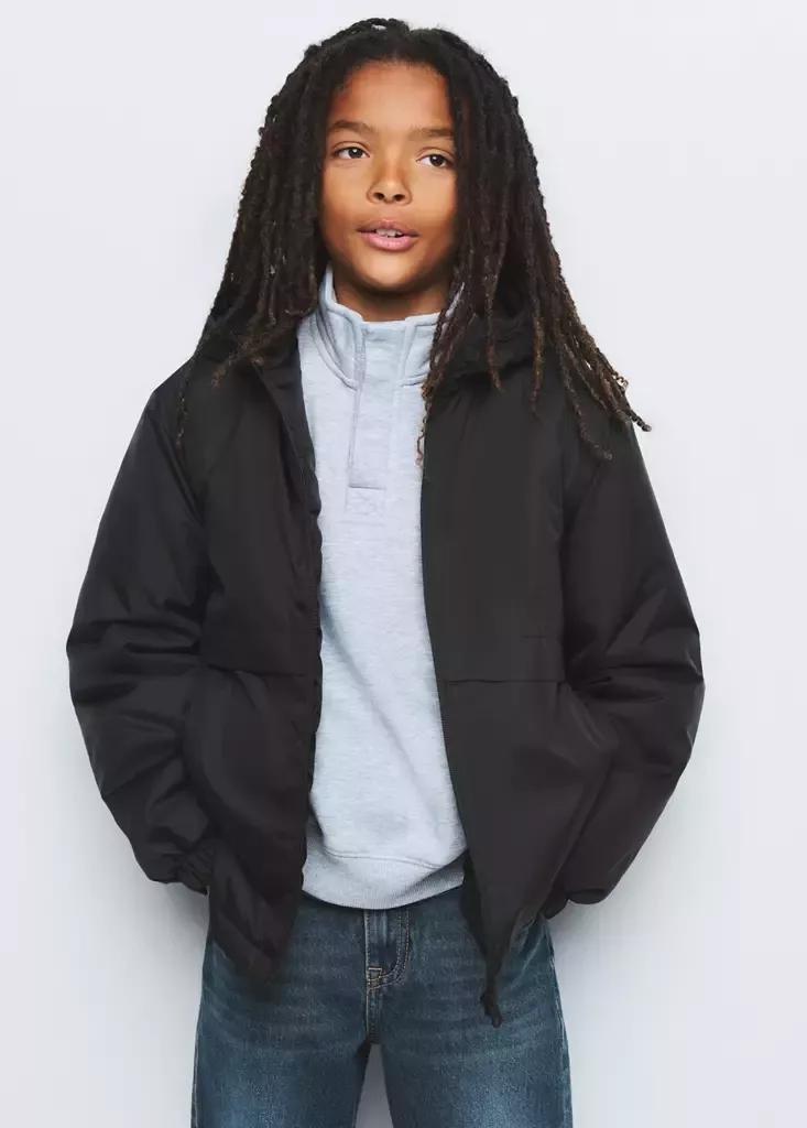 Black Hood Puffer Coat, Kids Boys, Black, medium
