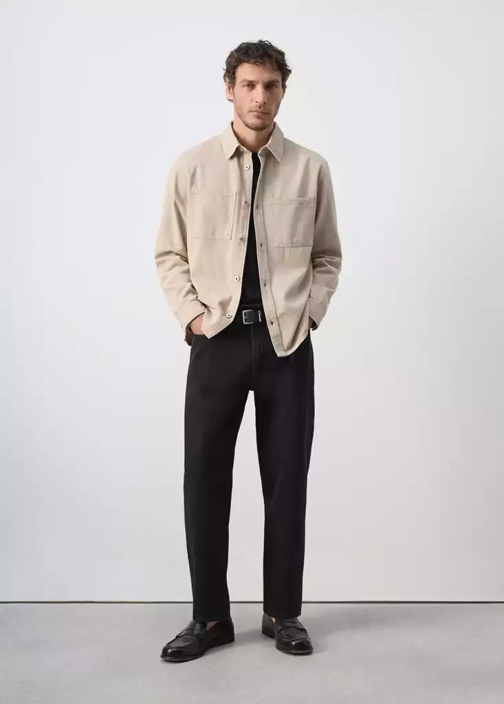Beige Denim Overshirt Pockets, , medium