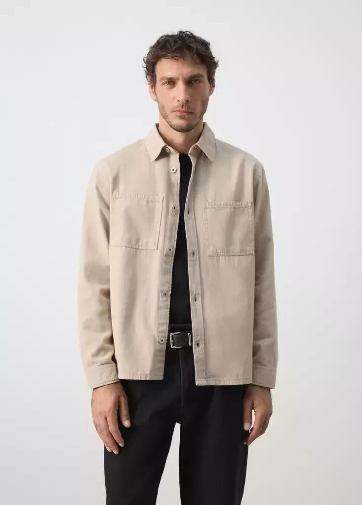 Beige Denim Overshirt Pockets, , medium