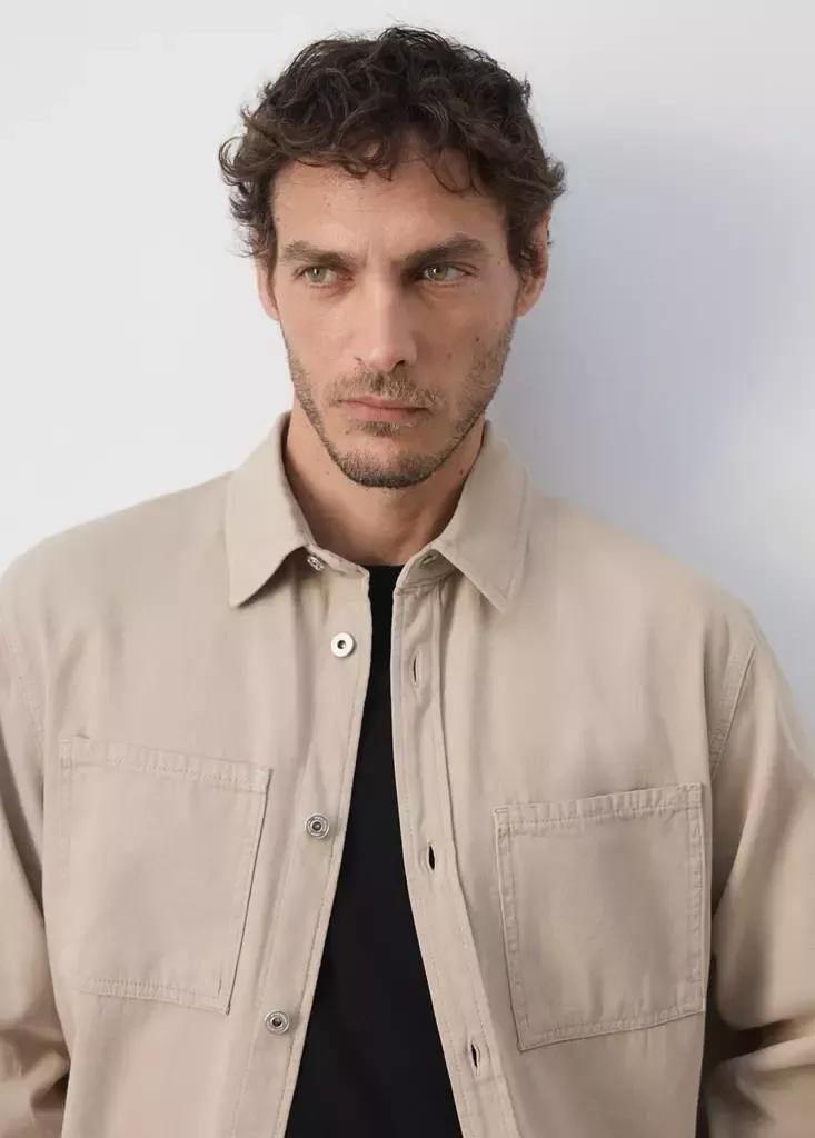 Beige Denim Overshirt Pockets, , large image number 3