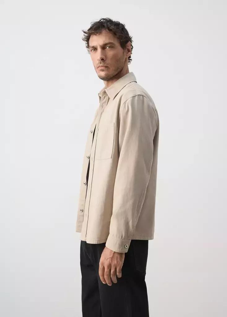 Beige Denim Overshirt Pockets, , large image number 4