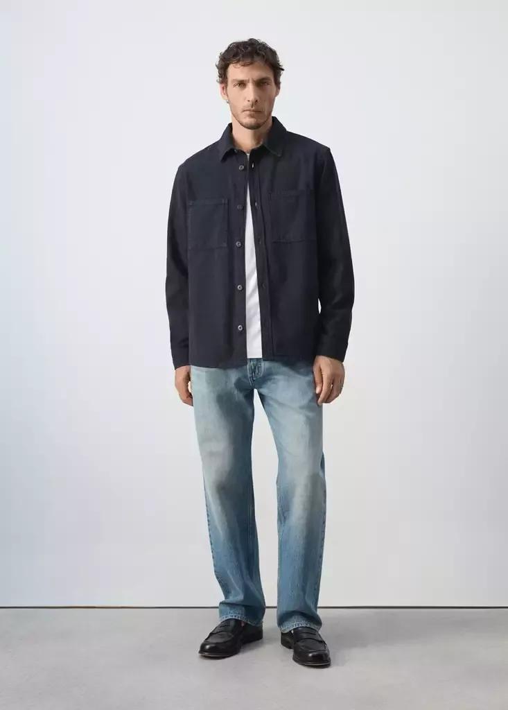 Navy Denim Overshirt Pockets, , medium