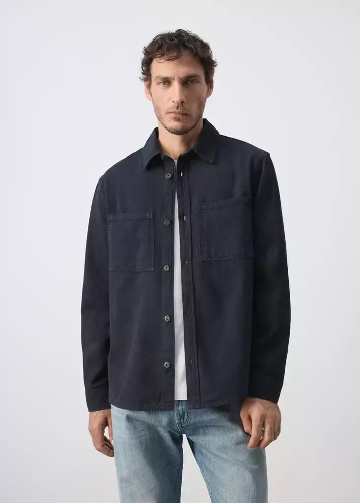 Navy Denim Overshirt Pockets, , large image number 1