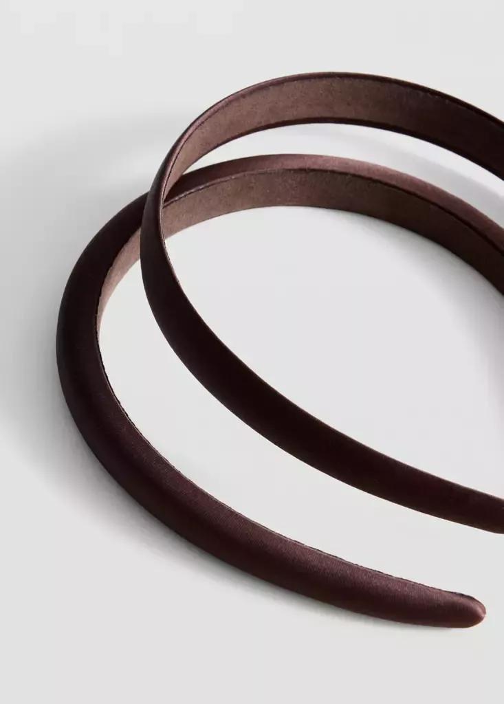 Black Satin Headbands, Set Of 2, Dark Brown, medium