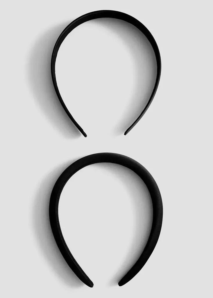 Black Satin Headbands, Set Of 2, , large image number 0