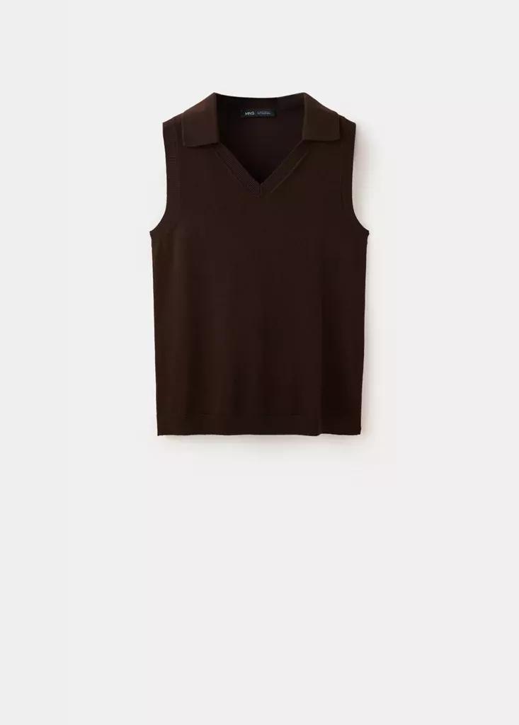 Brown V-Neck Knit Top, Dark Brown, large image number 4