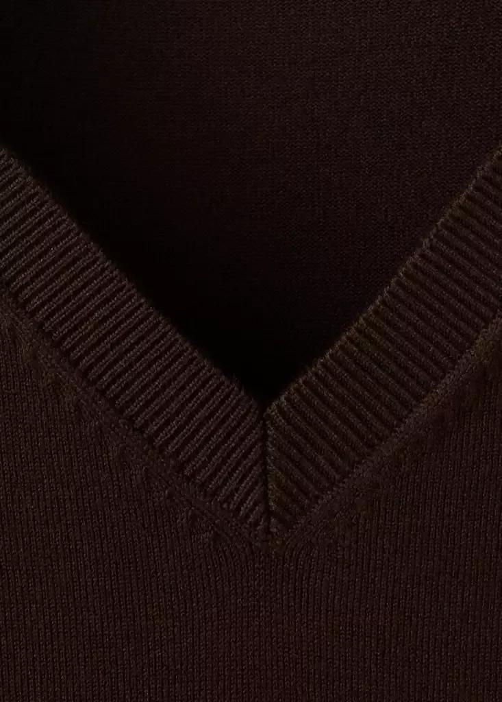 Brown V-Neck Knit Top, Dark Brown, large image number 5
