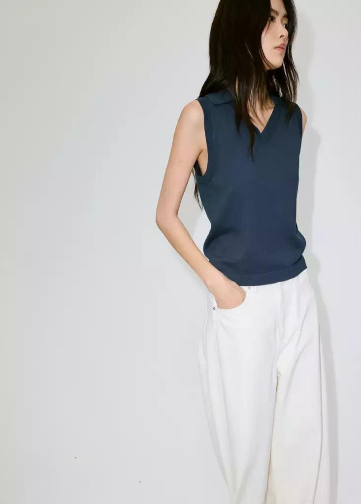 Grey V-Neck Knit Top, , medium