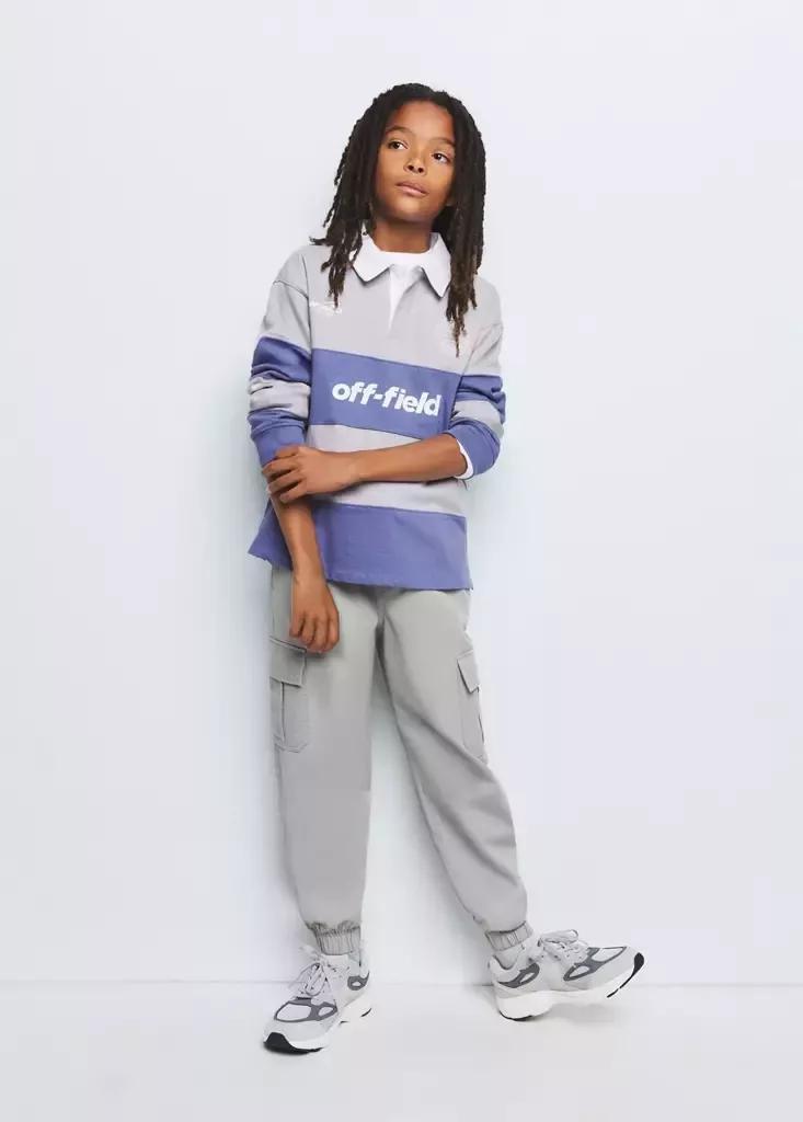 Grey Cotton Cargo Pants, Kids Boys, Grey, medium