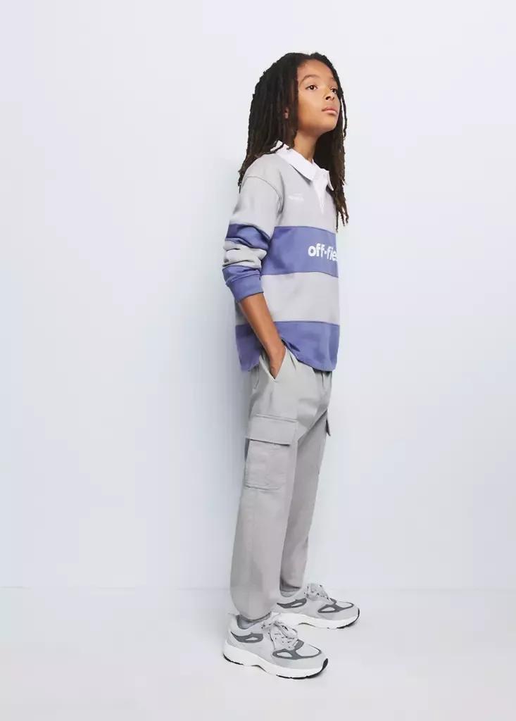 Grey Cotton Cargo Pants, Kids Boys, Grey, medium