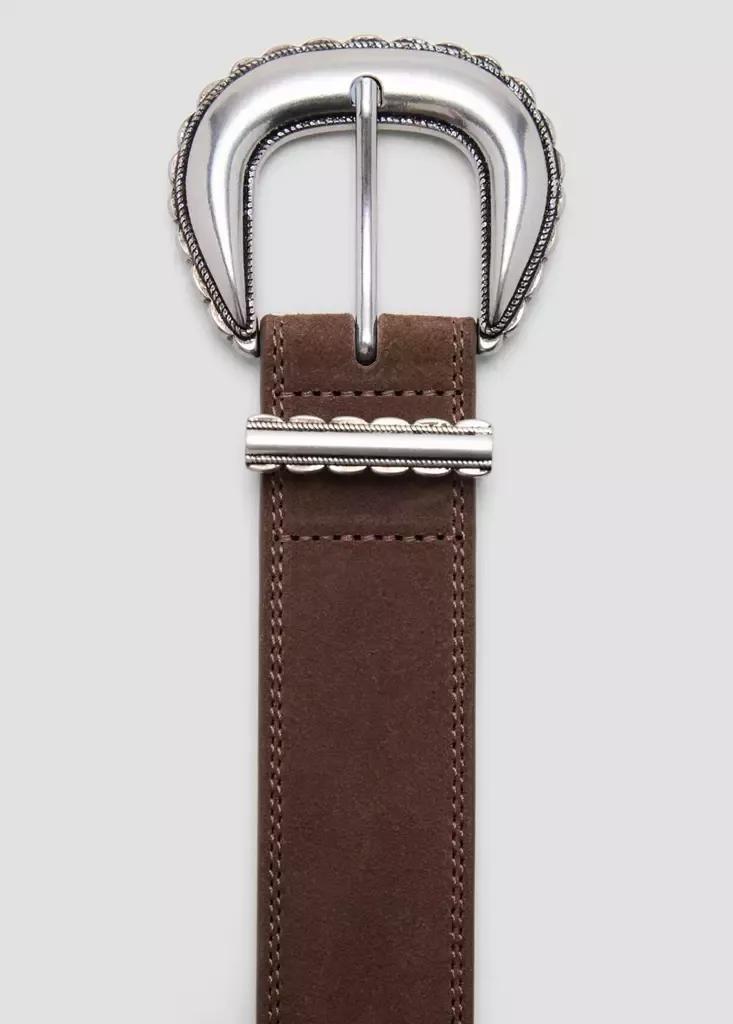 Brown Engraved Buckle Leather Belt, , large image number 2