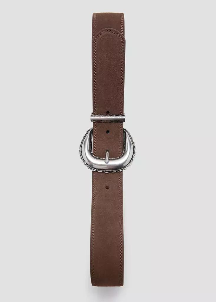 Brown Engraved Buckle Leather Belt, , large image number 3