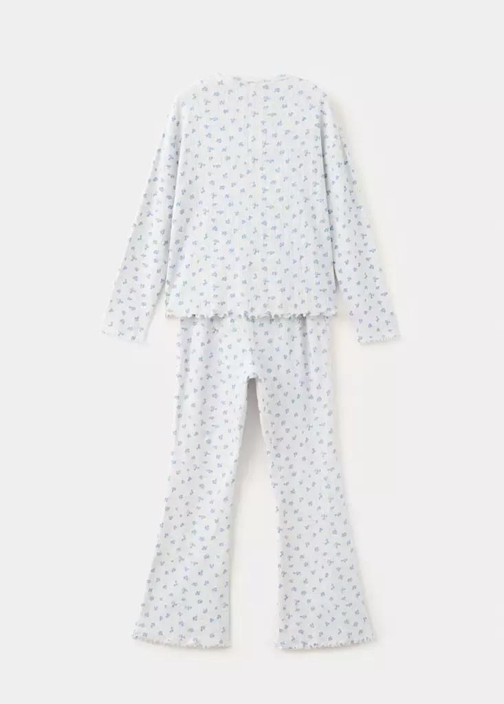 Grey Floral Print Long Pyjama Set, Light Pastel Grey, large image number 1