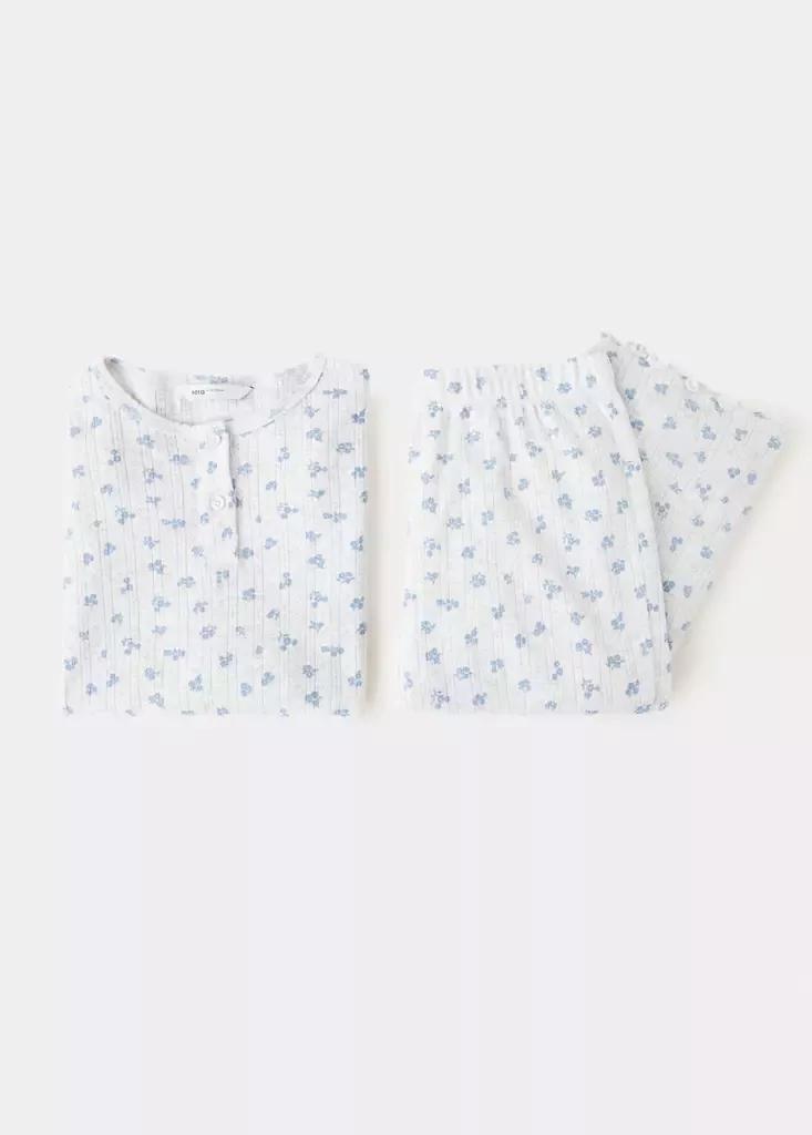Grey Floral Print Long Pyjama Set, Light Pastel Grey, medium