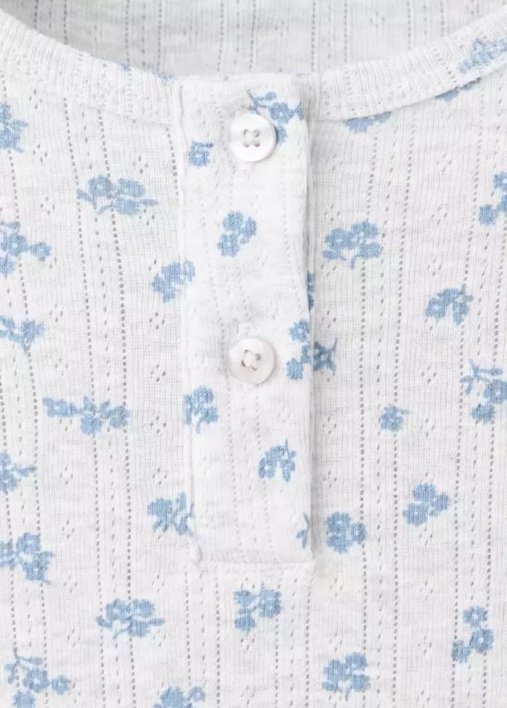 Grey Floral Print Long Pyjama Set, Light Pastel Grey, large image number 3