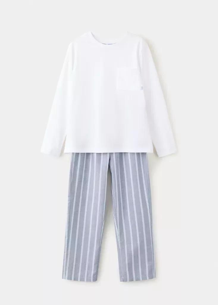 White Striped Pyjama Set, Kids Boys, White, medium