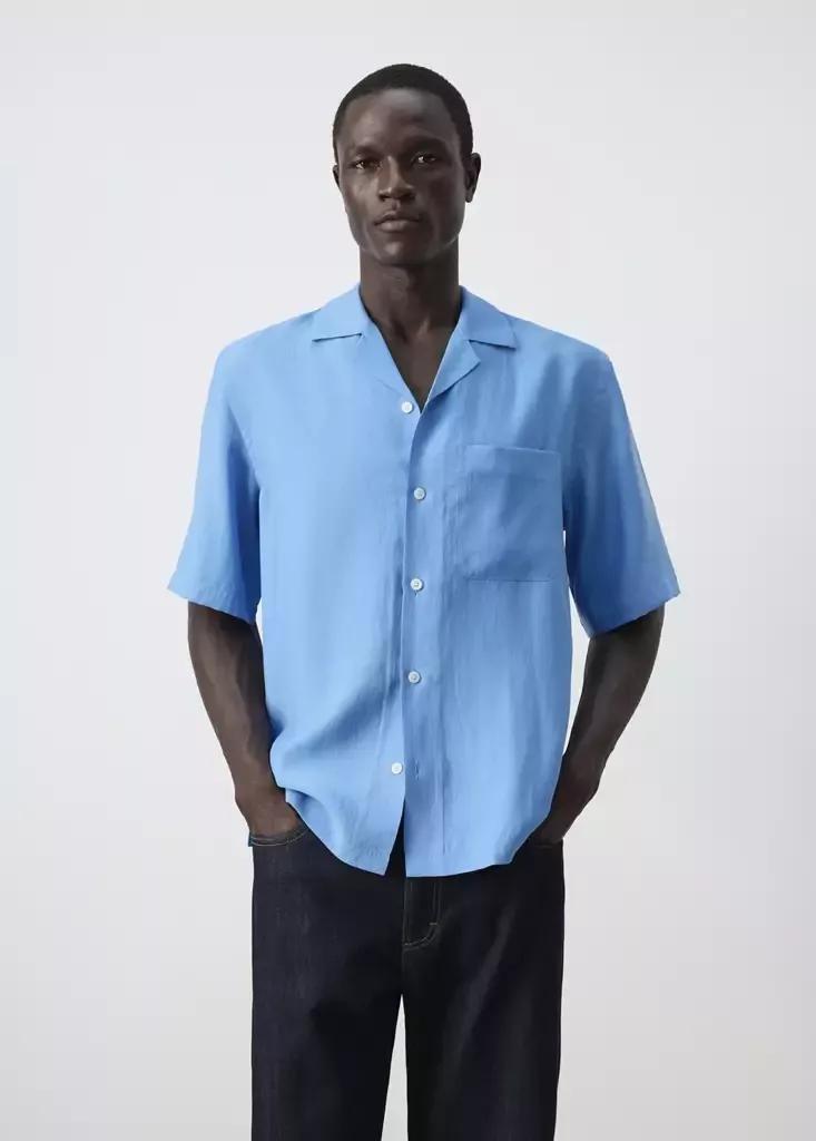 Blue Modal Blend Shirt With Pocket, Medium Blue, large image number 1