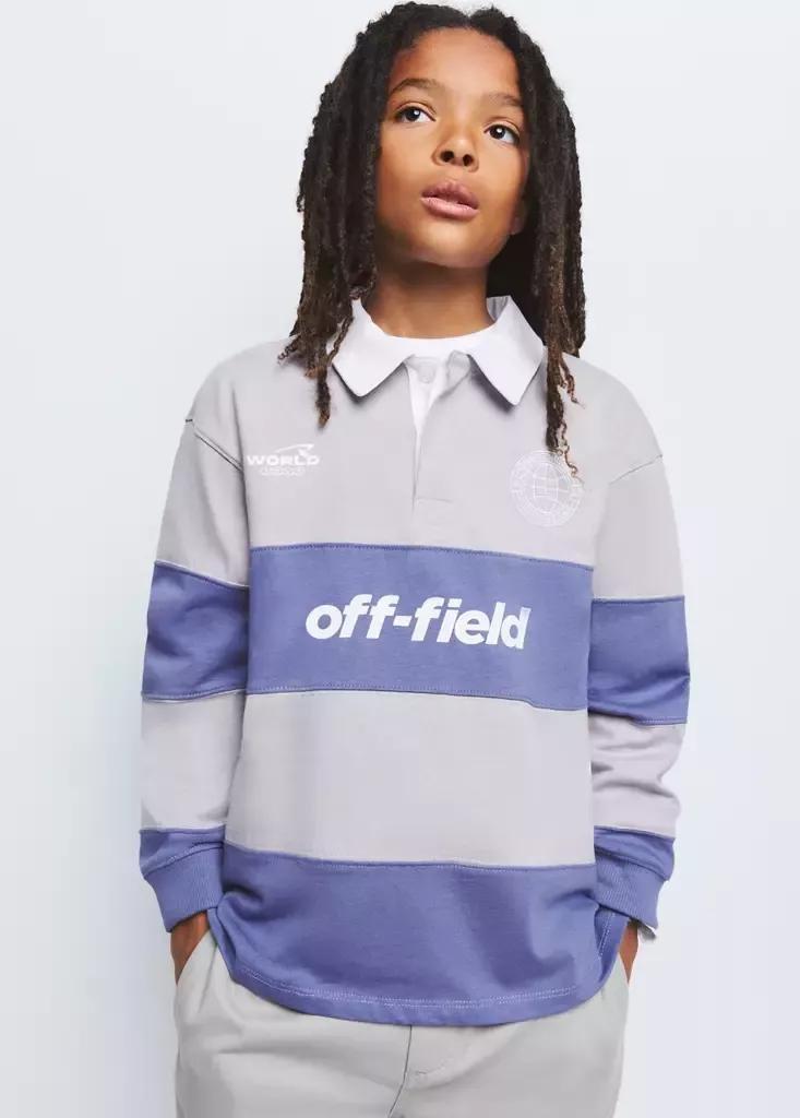 Blue Striped Cotton Polo Shirt With Print, Medium Blue, medium