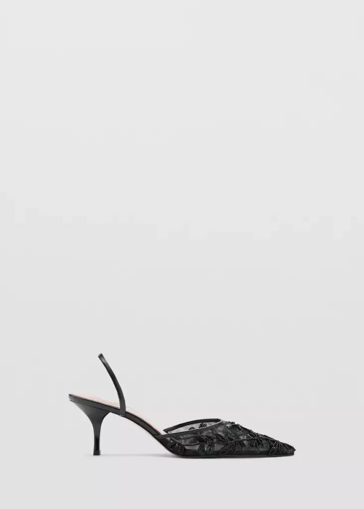 Black Kitten-Heel Shoes Embroidered With Sequins, , large image number 0