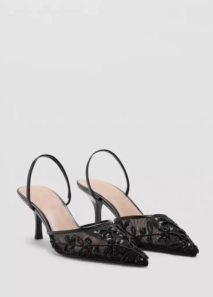 Black Kitten-Heel Shoes Embroidered With Sequins, , large image number 1