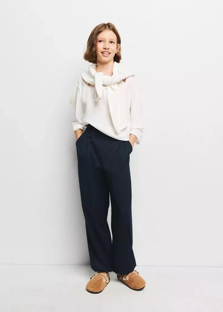 Navy Pinstripe Harem Trousers With Lurex, , medium