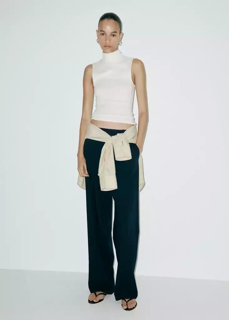 Cream Sleeveless Turtleneck Top, , medium