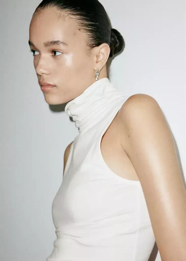 Cream Sleeveless Turtleneck Top, , medium