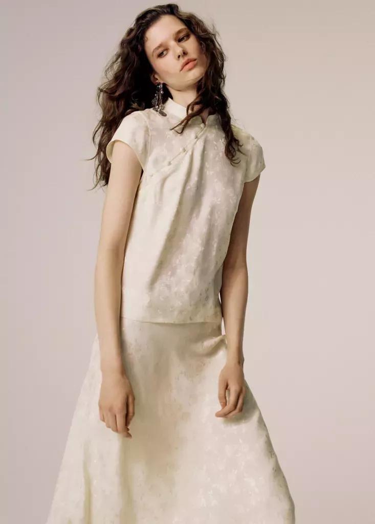 Beige Jacquard Top With Strap Neck, , large image number 0