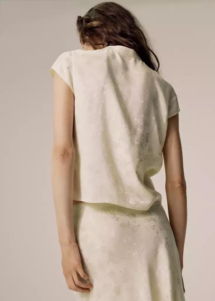 Beige Jacquard Top With Strap Neck, , medium